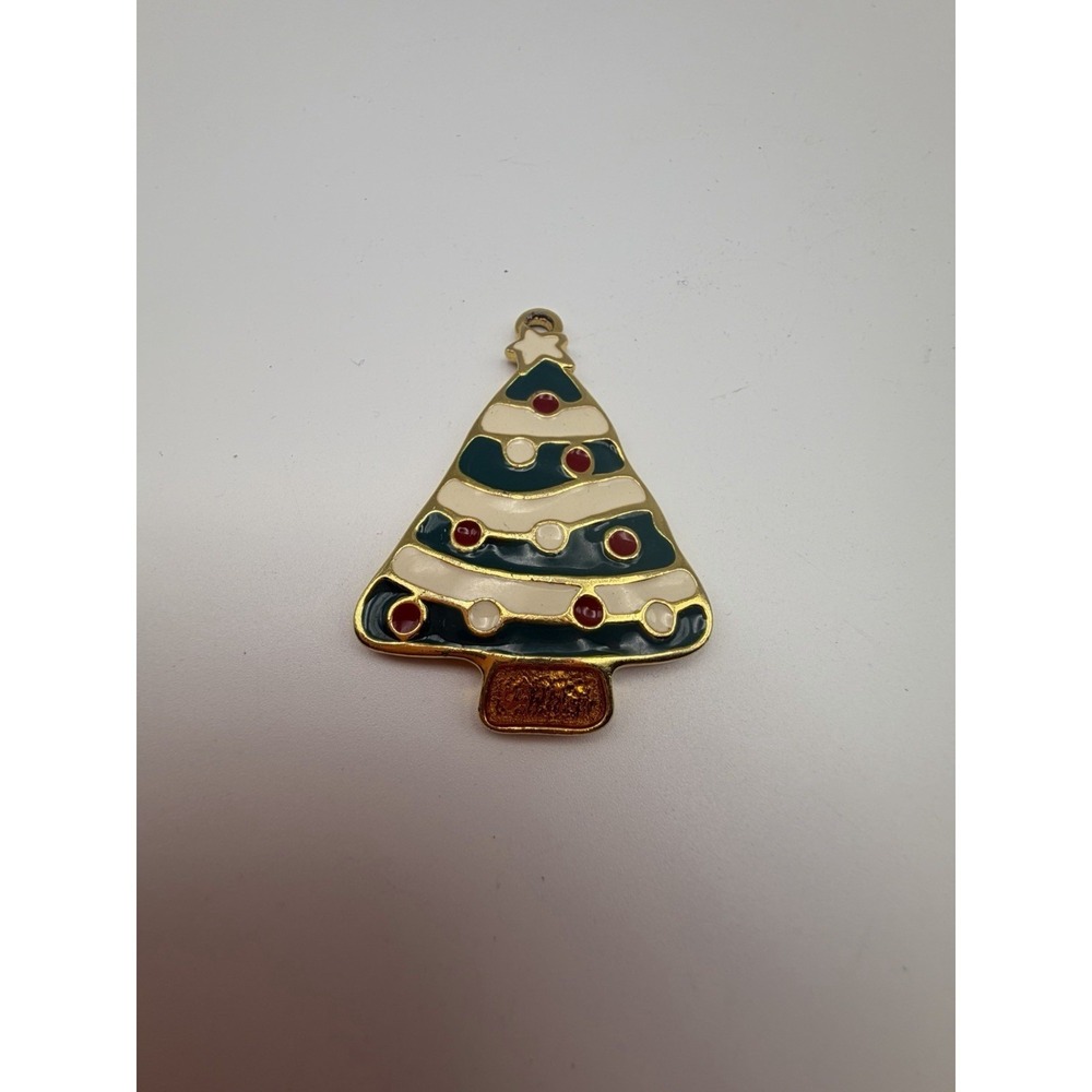 Wallace Silversmiths Christmas Tree Ornament Pendant Enameled Gold Tone Green
